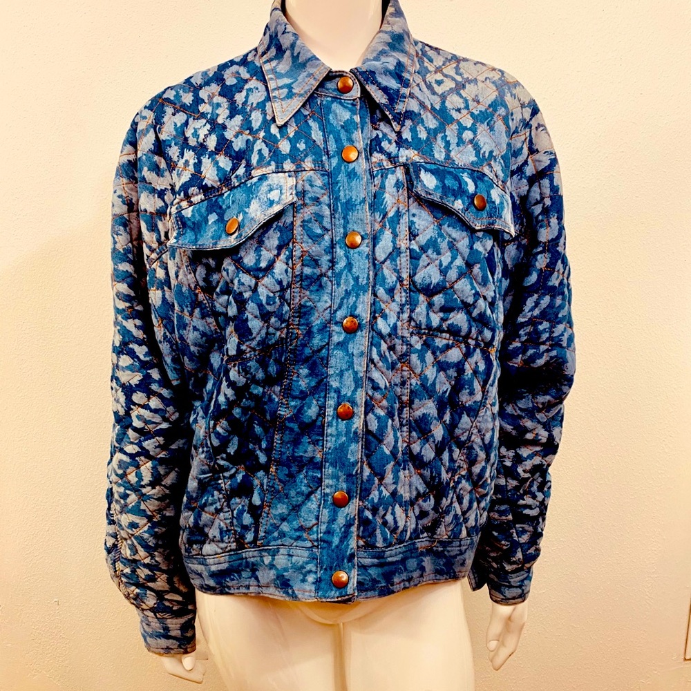 Fabulous Vintage Denim Quilted Cheetah Jacket